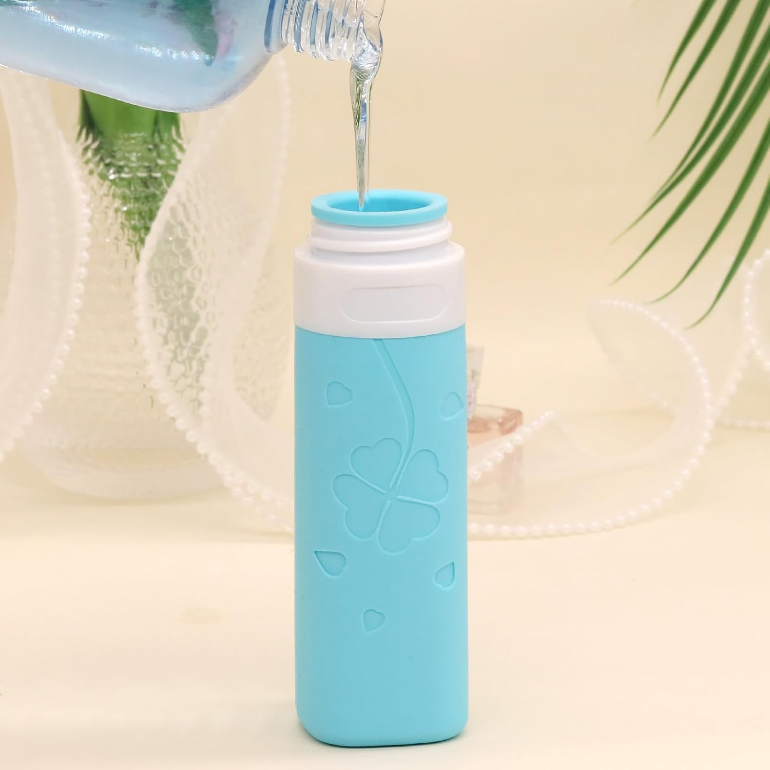 Travel Bottles Set for Toiletries, TSA Approved Travel Size Containers with Cream Jars, Airplane Travel Essentials Leak Proof Silicone Travel Bottles for Shampoo Conditioner Lotion Cream - Blue image number 6