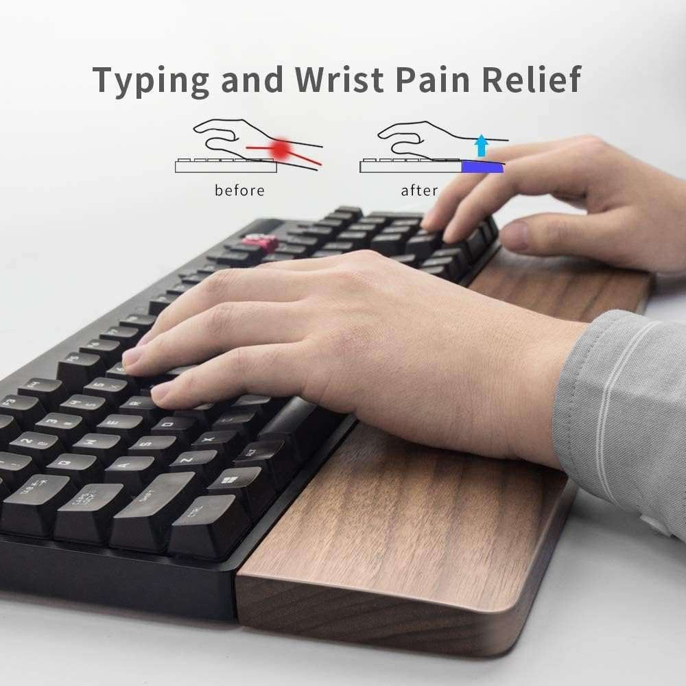 Walnut Wooden Keyboard Wrist Rest Ergonomic Gaming Desk Tenkeyless Wrist Pad Support for Computer，Laptop Easy Typing Pain Relief Durable Comfortable (Length 36Cm) image number 4