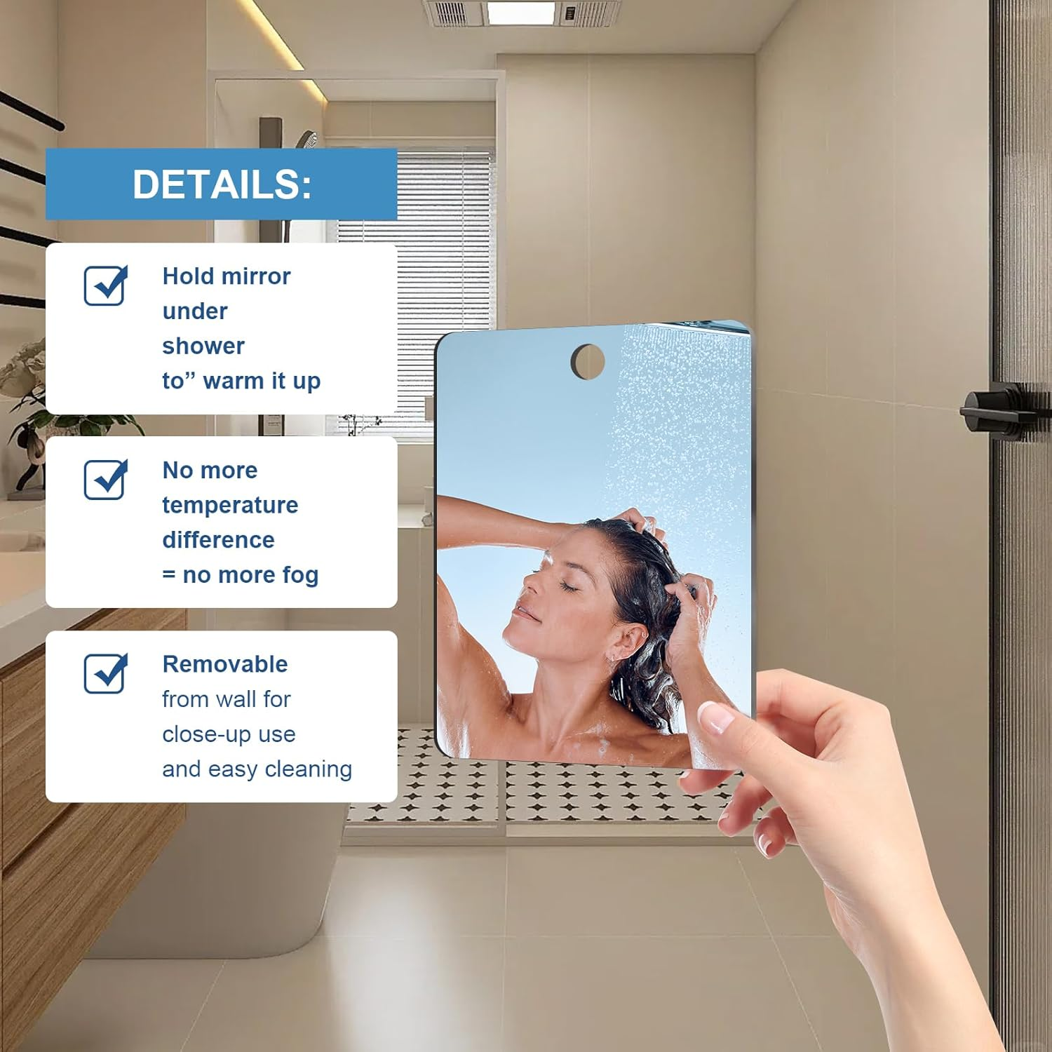 Shower Mirror anti Fog Large Size with Suction Hook and Adhesive Hook Perfect for Shaving image number 1