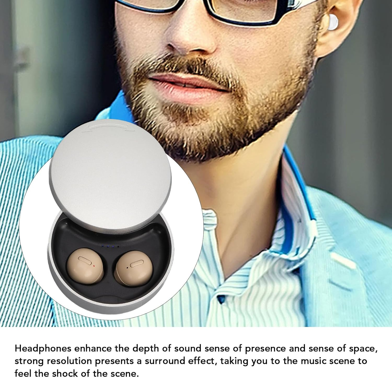 Mini Wireless Earbuds, Bluetooth Noise Cancelling Headphones, Super Long Endurance Sports Headset for Workout Gym TV Travel (Skin Color) image number 6