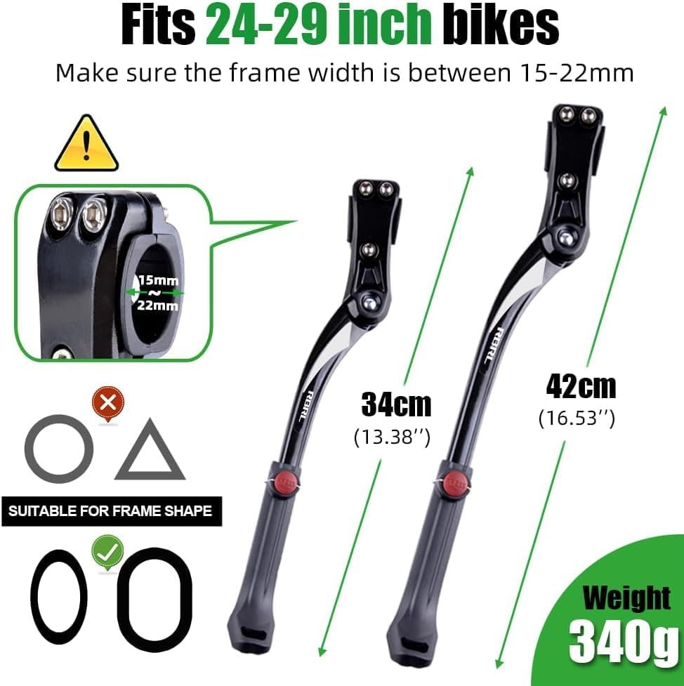 New Alloy Adjustable Rear Side Non-Slip Bicycle Bike Kickstand, Height Adjustable Bike Stand Suitable for 24"-29"Inches Mountain Bike/Road Bike
