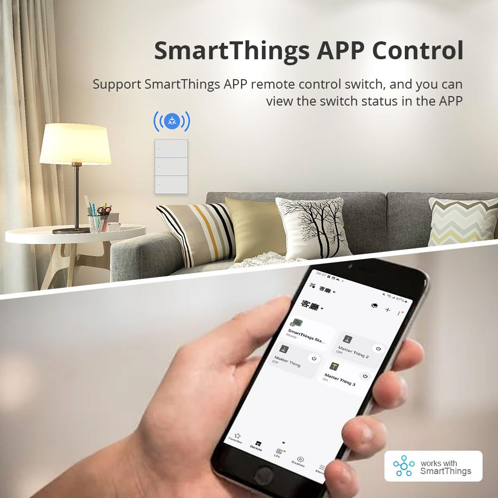 Matter Smart Light Switch, 2.4G Hz Wifi, Require Neutral Wire, Smart Switches for Lights Work with Home Smartthings Google Home App Control (2 Gang) image number 1