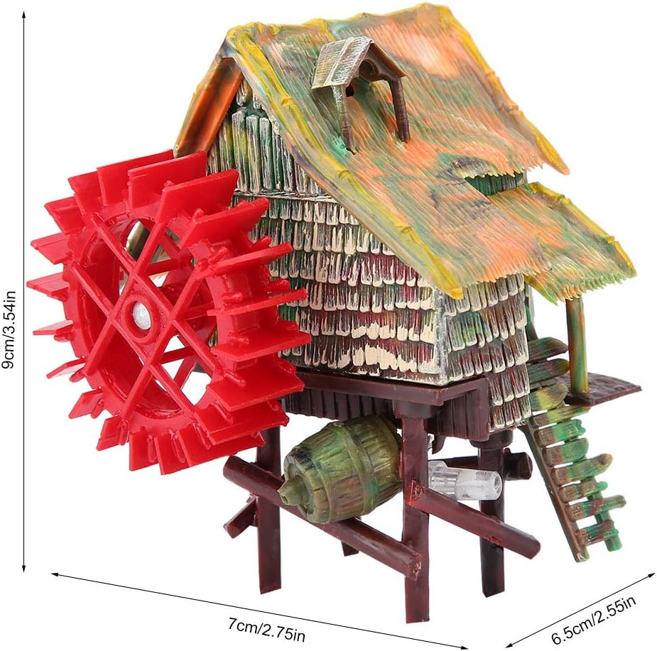 Vividly Color Rotatable Waterwheel Windmill Aquarium, Aquarium Big Water Wheel Landscaping, Waterwheel Hut for Aquarium Office Fish Tank Household(Small Waterwheel) image number 1