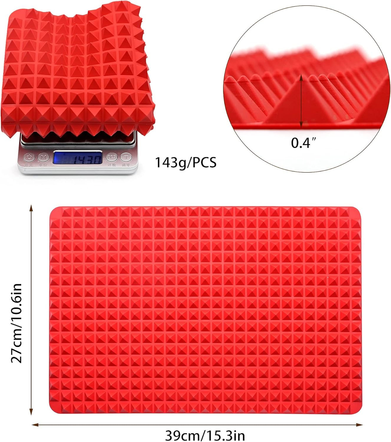 2Pcs Diamond Chef Silicone Mat Baking Pan, 15.3 X 10.6Inch Multifunctional Outdoor BBQ Pyramid Mat Mat Tray Mould Sheets Fat Reducing Cooking Heat ​Resistant Non-Slip Reusable Bakeware ​Baking Mats image number 1