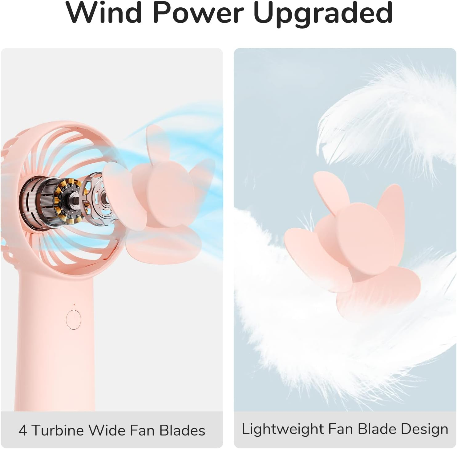 JISULIFE Handheld Fan, 4000Mah Small Portable Fan, Personal USB Rechargeable Pocket Fan [4-16H Working Time] Battery Operated Hand Fan with 3 Speeds for Outdoor/Travel, Summer for Men Women-Pink