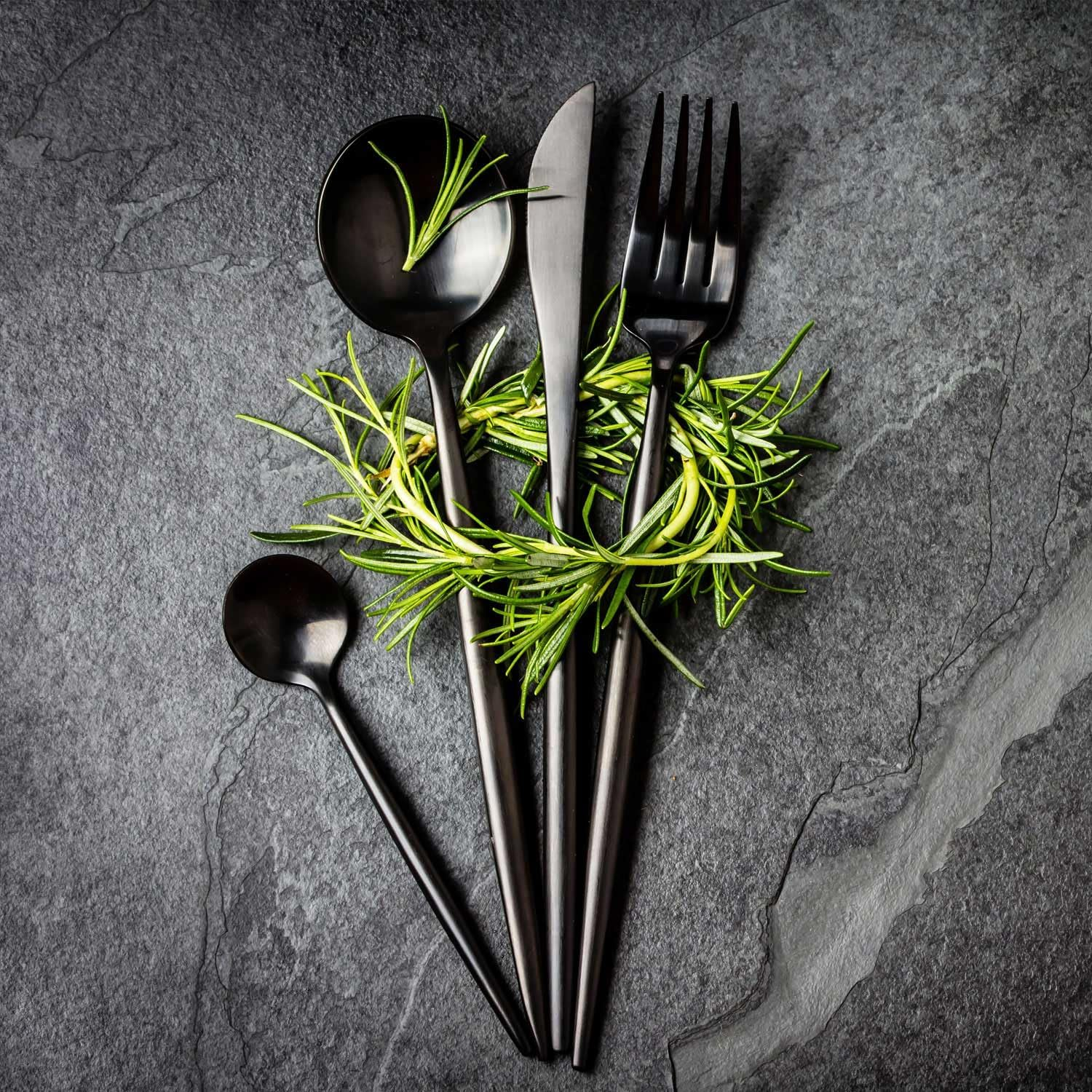 Silverware Set，20-Piece Premium Stainless Steel Cutlery Set，Satin Finish Flatware Set ，Include Fork Knife Spoon Flatware Sets,Service for 5，Dishwasher Safe (Black) image number 5