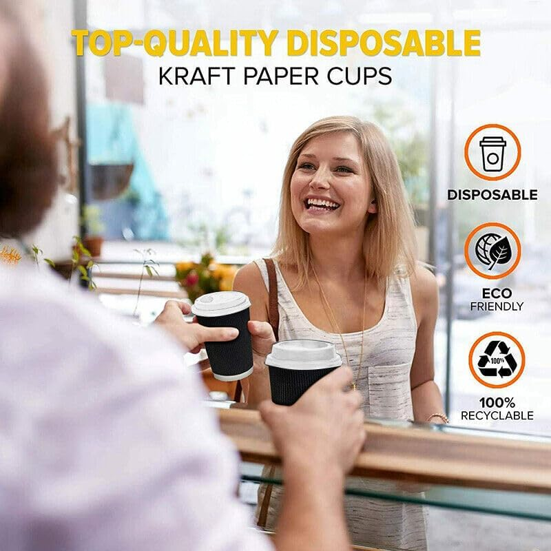 Disposable Coffee Cups 8Oz 12Oz 16Oz Bulk Takeaway Paper Triple Wall Take Away, Insulated for Hot Beverages with Lids Included image number 4