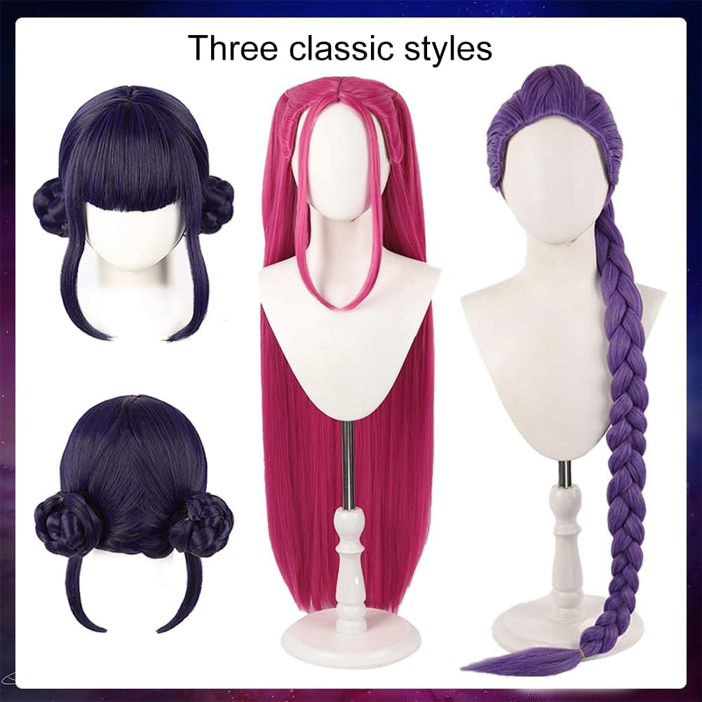 Demon Costume Halloween Cosplay Costume Long Straight Hair Accessory for Girl Women (Purple - Rumi)