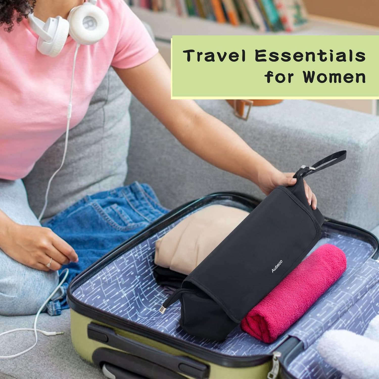 Aubeco Hair Tools Travel Bag, Removable Fireproof Mat, 2-In-1 Portable Organizer, Large Capacity Hot Tools Travel Bag for Flat Irons, Curling Irons, Hair Dryers, Black - Pink image number 4