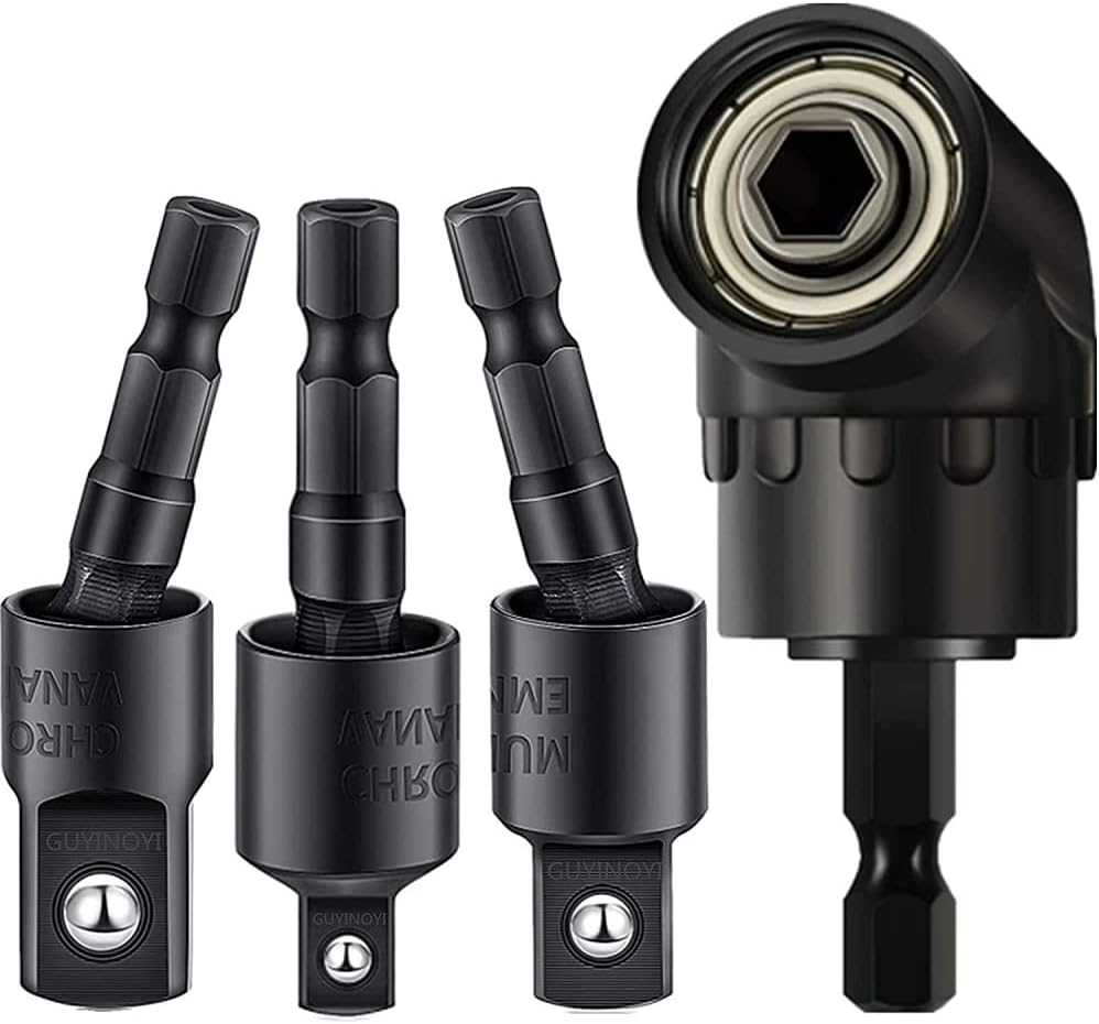 4 Piece Power Drill Sockets Adapter Set, 1/4" Hex Shank to 1/4" 3/8" 1/2" Impact Driver Socket Adapters Extension Set + 105 Degree Right Angle Screwdriver Set Drill Hex Bit Socket Adapter image number 6