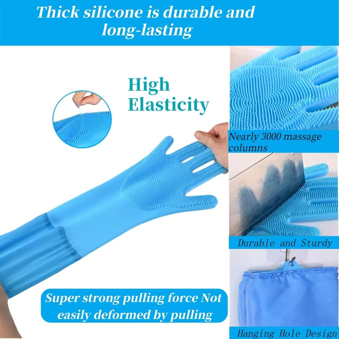 Bryzant Pet Grooming Gloves Extended Heat-Resistant High-Density Comb Silicone Gloves for Bathing Hair Removal and Massage for Dogs and Cats (Blue) ﻿ image number 1
