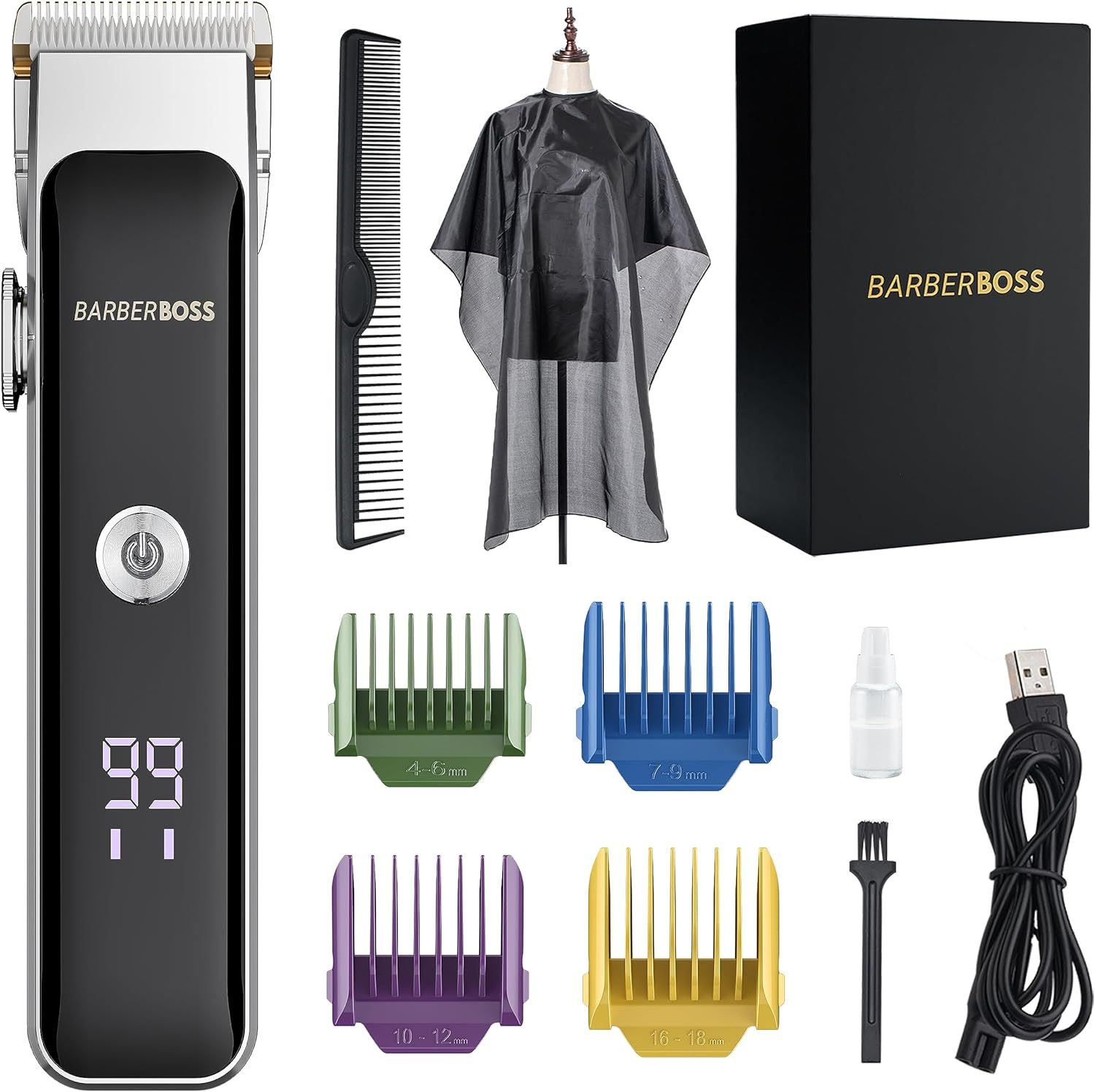 Barberboss Professional Beard and Hair Trimmer for Men, Face Trimmer, Precision Button, 2 Speed Settings, USB Charging, Ceramic and Titanium Blade, LED Indicator, QR-2089 image number 1