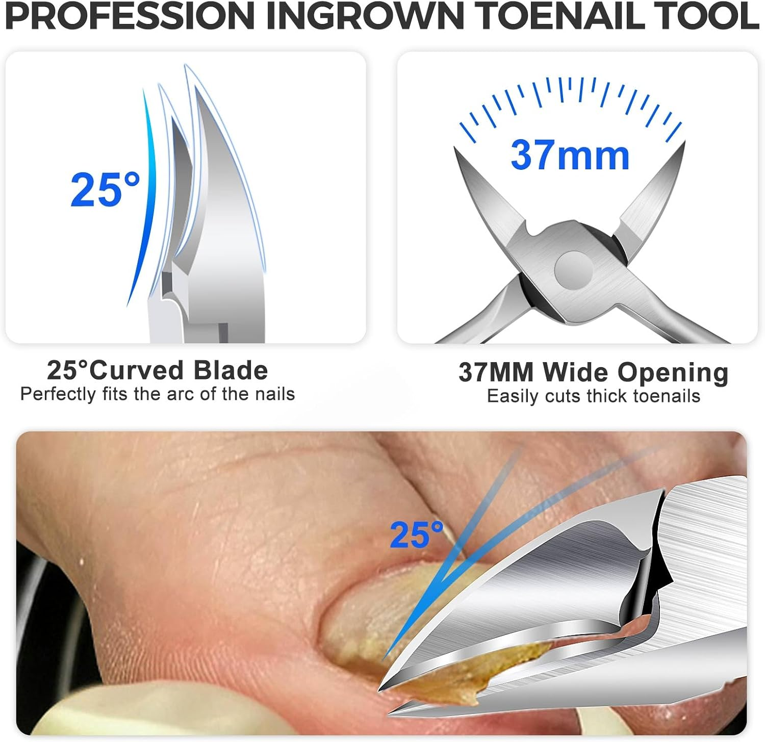 Toenail Clippers for Seniors Thick Toenails, Heavy Duty Large Toe Nail Clippers for Men Thick Nails with Wide Opening, Sharp Ingrown Toenail Clippers Nail Cutter Long Handle with Slanted Curved Blade - Black  Sliver image number 3