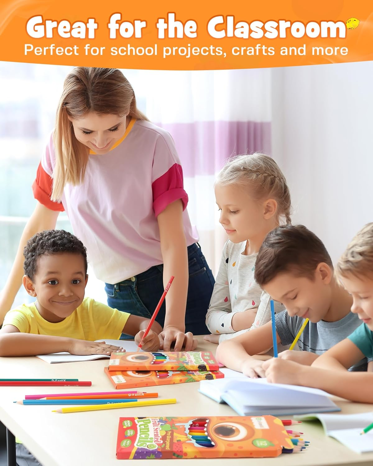 D-Fantix 24 Pack Fruit Scented Colored Pencils Bulk, 288 Count Pre-Sharpened Coloring Pencils Sets for Kids Students, Ideal Gifts for Classroom Prizes, Donations, Party Favors, Back to School Supplies image number 5