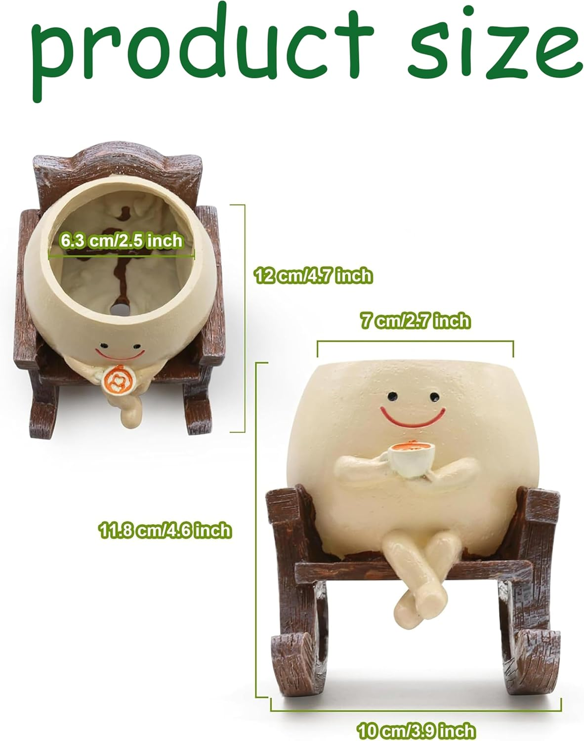 Swinging Smiley Face Plant Pot,Cute Coffee Plant Pots for Indoor Outdoor,Cute Head Resin Rocking Chair Plant Pots,Rocking Chair Succulent Flower Pots with Drainage Hole, Gift Ideai for Birthday image number 1