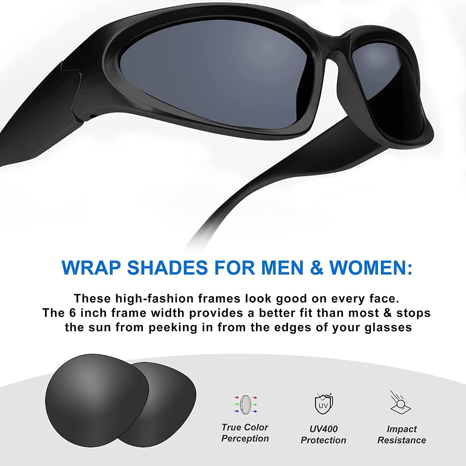 Wrap around Sunglasses for Men Women Stylish Fashion Sun Glasses Outdoor Sport Sunglasses UV400 Shades - Gray image number 2