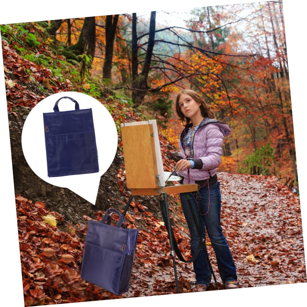 FUNNETOYU Oxford Document Organizer File Pouch Handle, Large Capacity Three-Layer File Bag, Dark Blue Student School Tutorial Carrying Tote image number 6