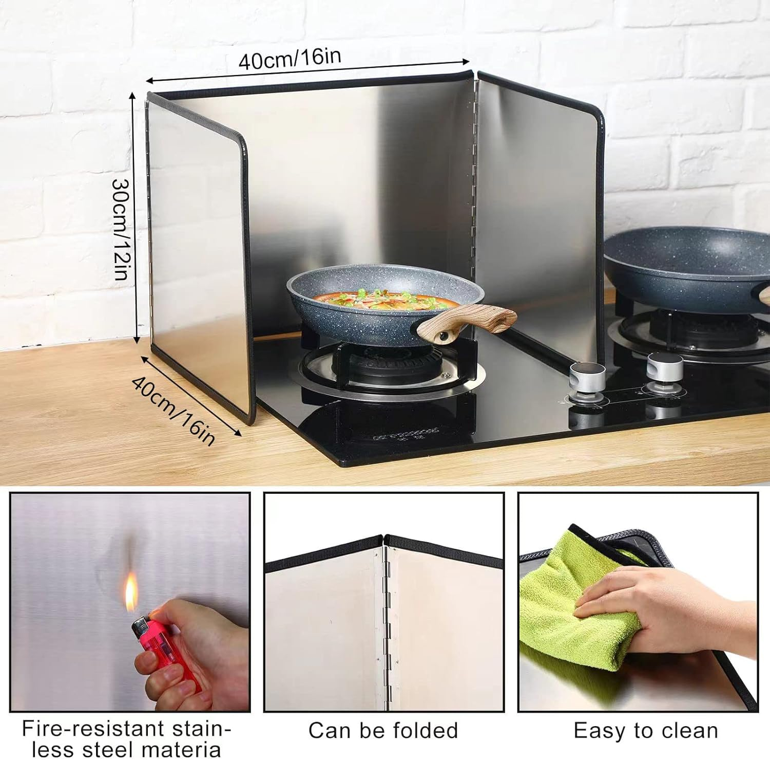 YOZOTI anti Splatter Guard, Stainless Steel Splatter Screen, Folding Grease Splatter Guard for Home Cooking 3/4 Sided anti Splatter Shield Guard for Kitchen Gas Stove (3 Sides-40 * 40 * 30Cm) image number 4