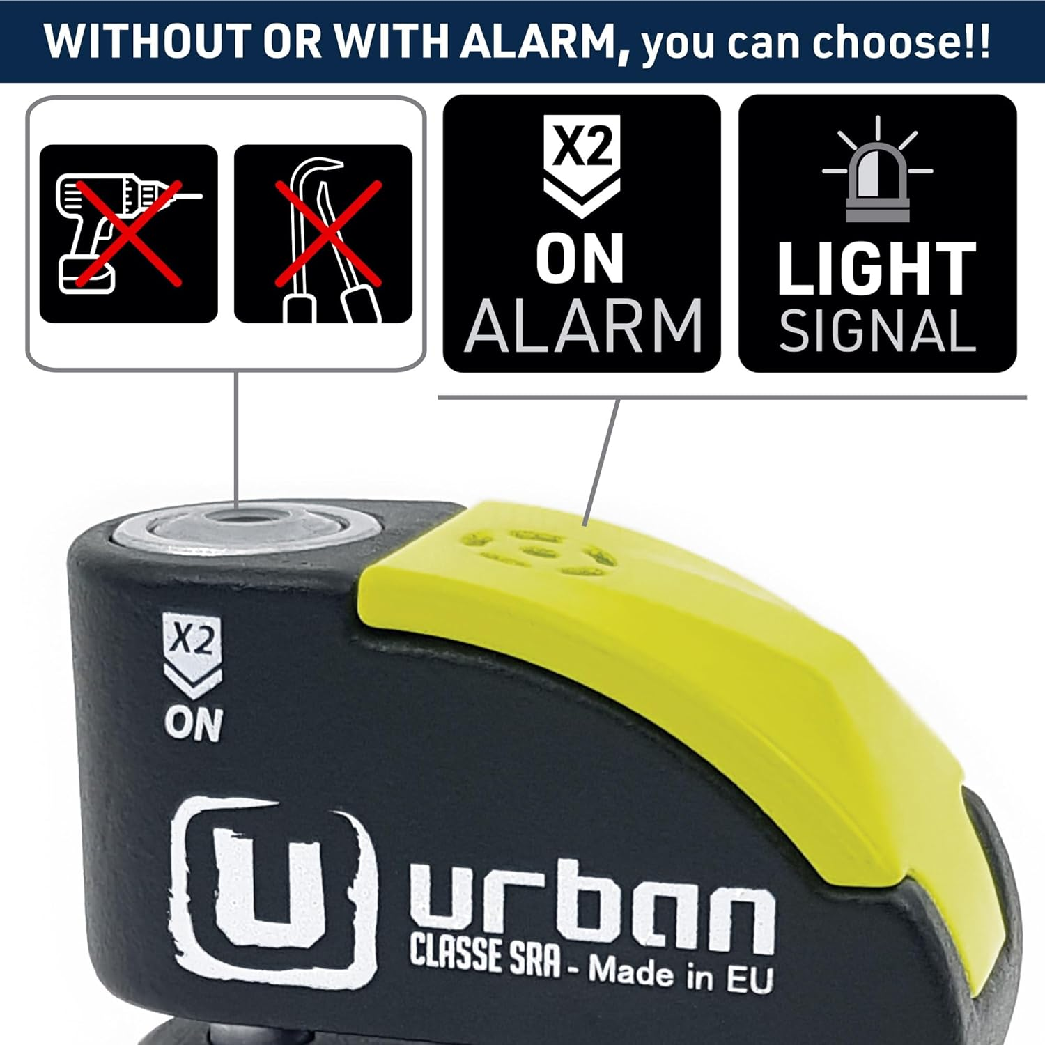 Urban UR10 Hi-Tech Disc Lock with or without Alarm X2 ON, Approved SRA, Warning LED, A+ Sensitivity, &Oslash;10 Double Lock Anti-Saw Security, Heavy Duty anti Theft Wheel Brake Lock for Motorcycle, Scooter image number 6