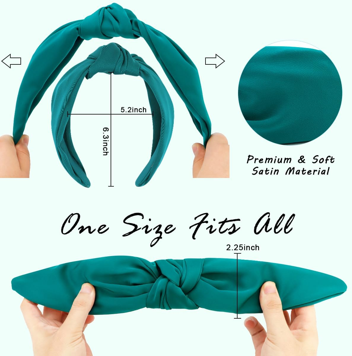 TOBATOBA Peacock Blue Headband, Top Knot Headband Satin Silk for Women, Wide Headbands for Women'S Hair, Non Slip Fashion Hair Accessories