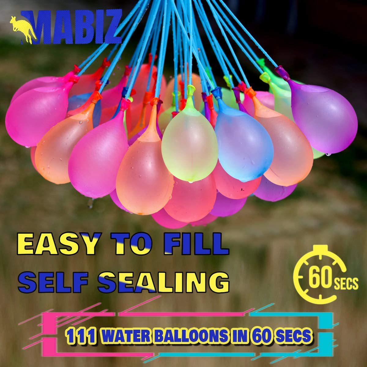 Water Balloons (Pack of 111), Self-Sealing Bunch of Balloons, Rapid Filling in Just 60 Sec, Assorted Colors, Bio-Degradable, Odorless, Outdoor Water Toys for Kids and Adults image number 2