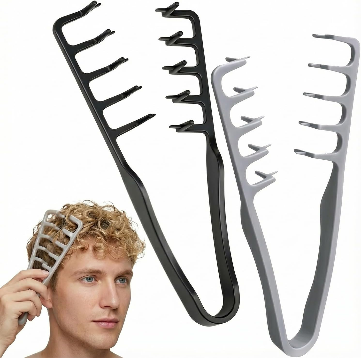 Texture Comb, Wide Tooth Styling Comb for Men Women, Hair Volumizer Tool Bangs Seam Anti-Frizz Plastic Curl Comb (Grey)