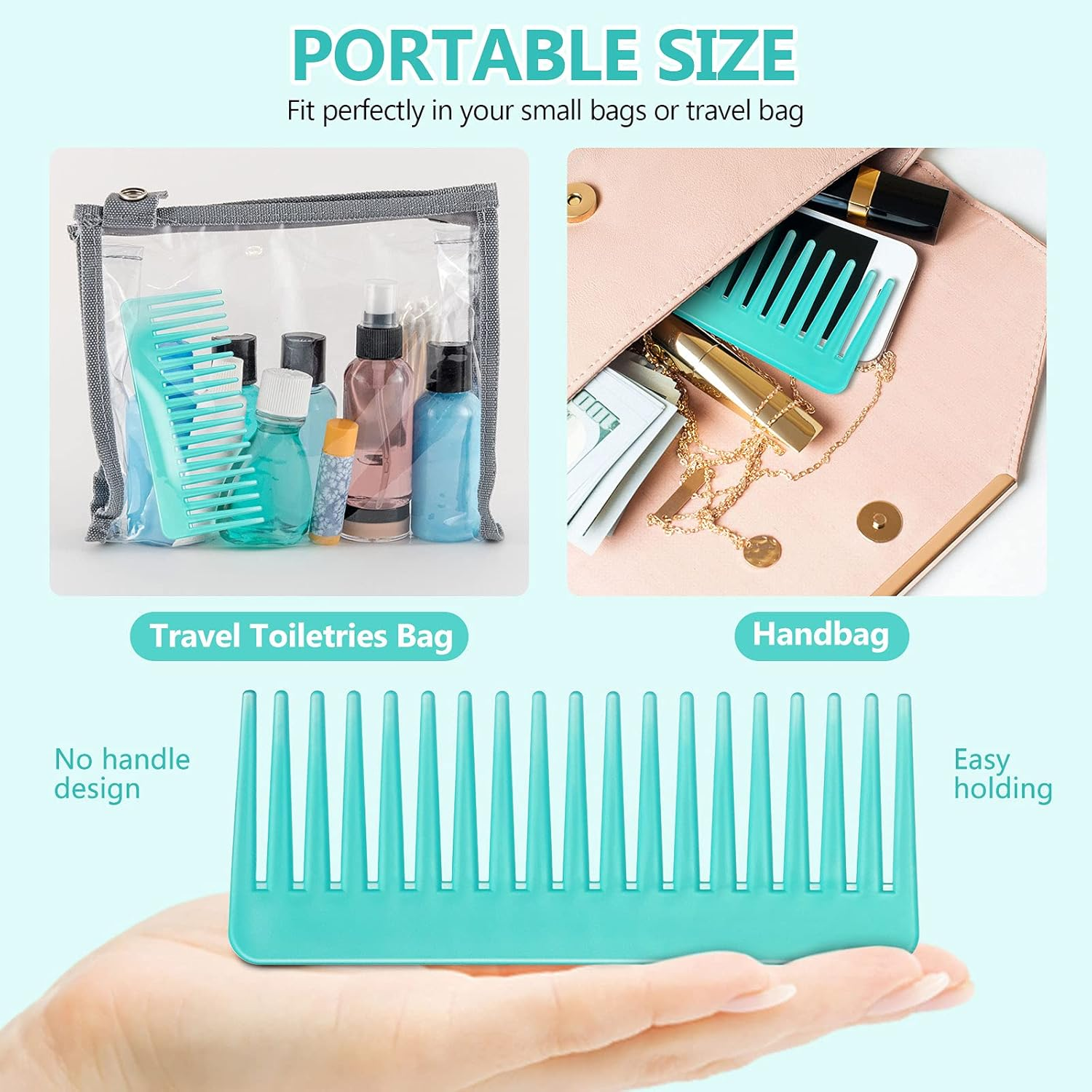 Patelai Wide Tooth Comb Large Hair Detangling Comb for Curly, Wet Dry Hair, No Handle Detangler Accessories(Cyan) image number 2