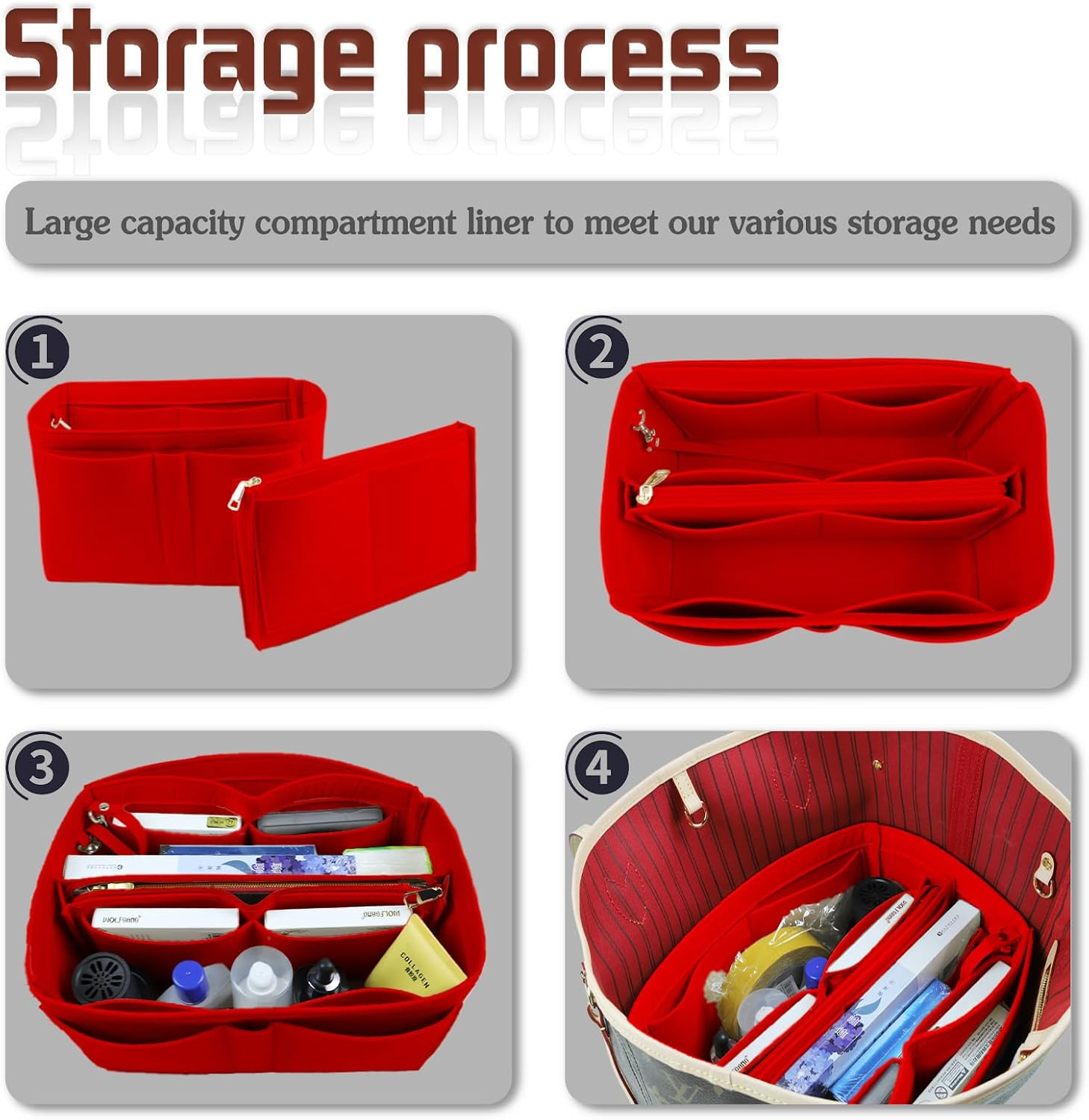 Lckaey Handbag Organizer for Speedy 25 Organizer Insert Tote Bag and Hand Bag Organizer Insert Y095Crimson-M image number 5