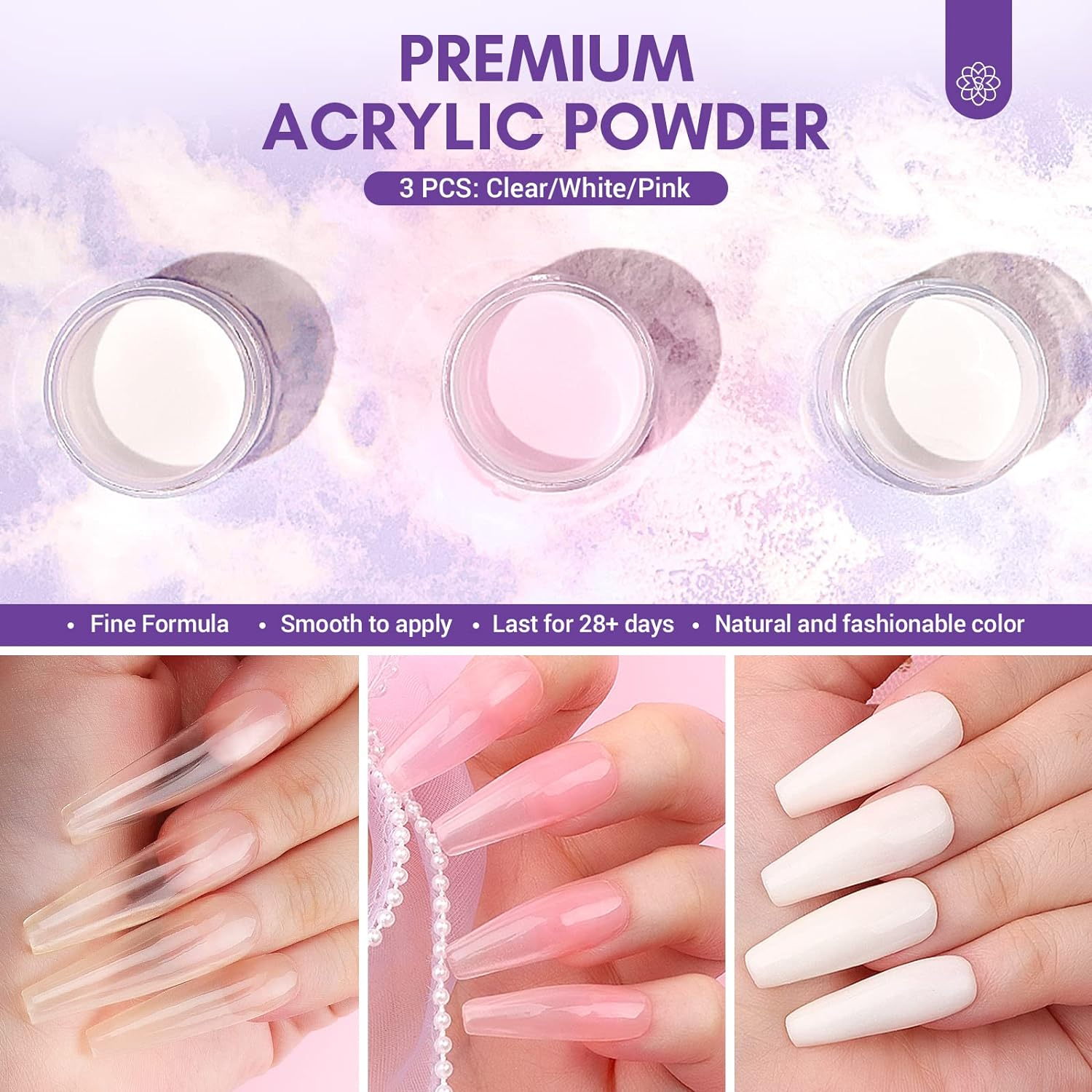 Saviland Acrylic Nail Kit &ndash; 3 Colors Acrylic Powder with Acrylic Liquid 3PCS Acrylic Nail Brush Electric Nail Drill Nail Forms Nail Kit Set Professional Acrylic with Everything for Extension Nail Art