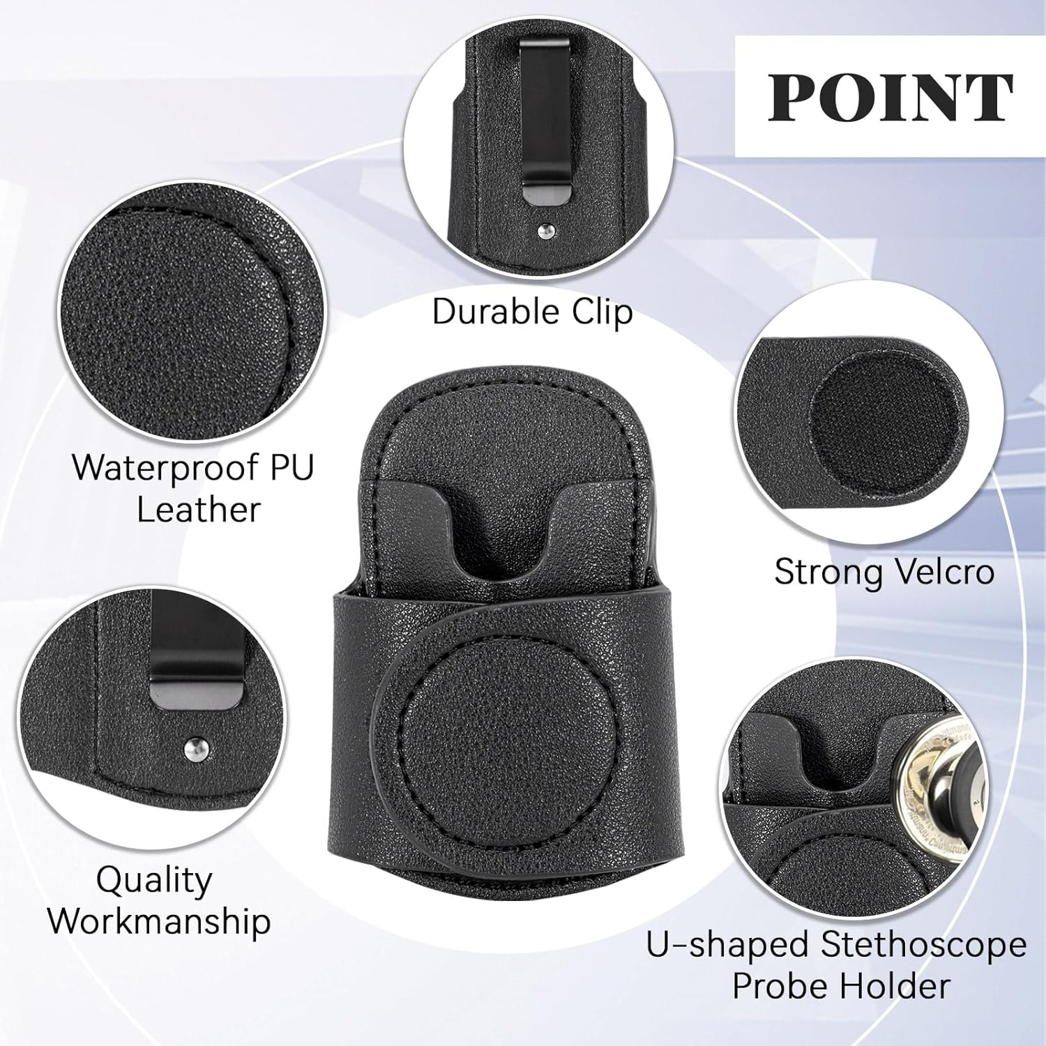 Leather Stethoscope Holder Hip Clip, Stethoscope Hip Holder for Waist Belt, Clip-On Stethoscopeholder for Physicians Nurses(Black) - Black image number 2