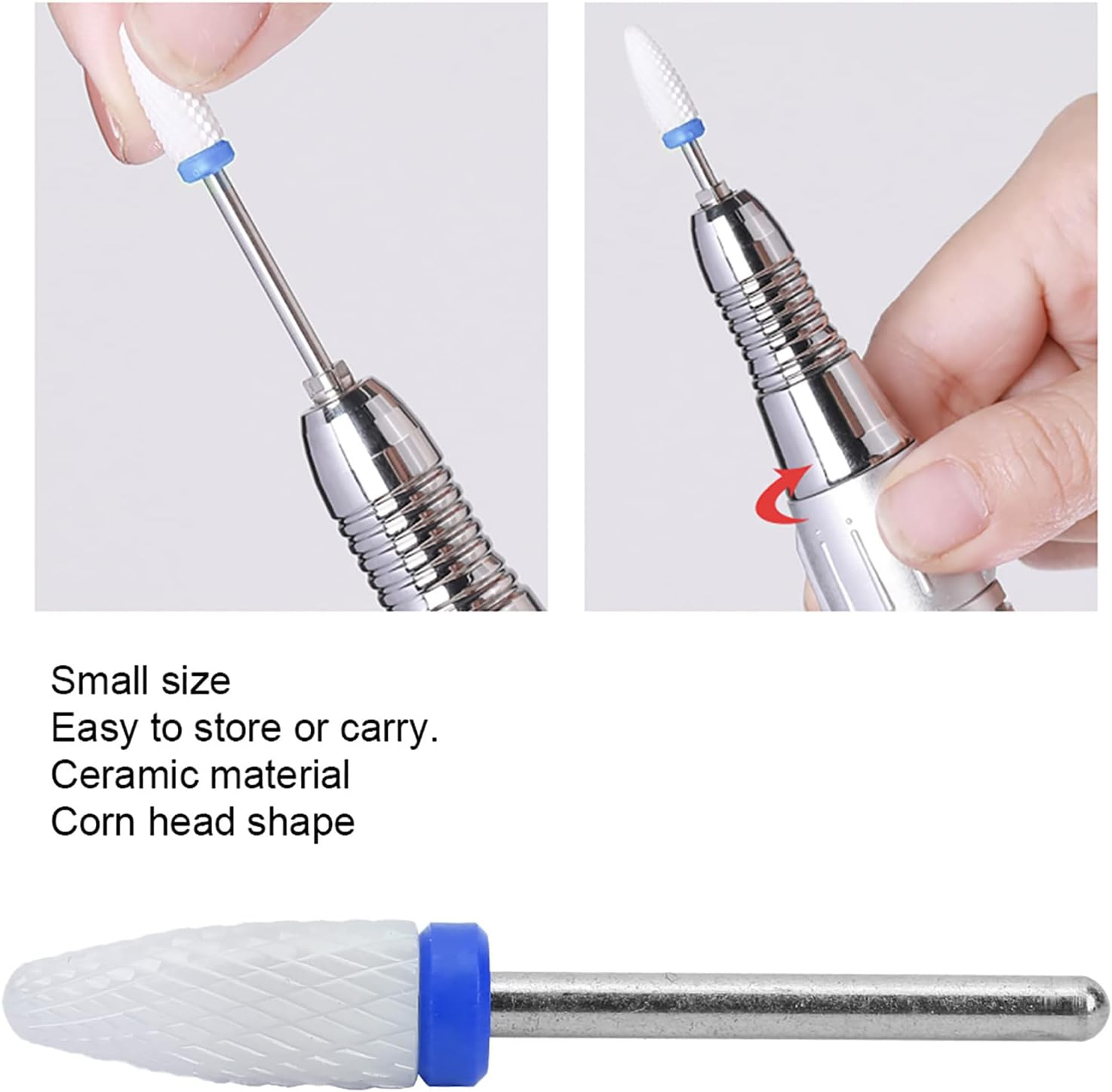 Sorandy Lightweight Portable Nail Drill Bit, Corn Head, Ceramic Parts, Easy to Use, Small Size, Intersection Stripes, Ideal for Nail Work from Carving to Polishing, Reshaping (Medium Grinding M Blue image number 1
