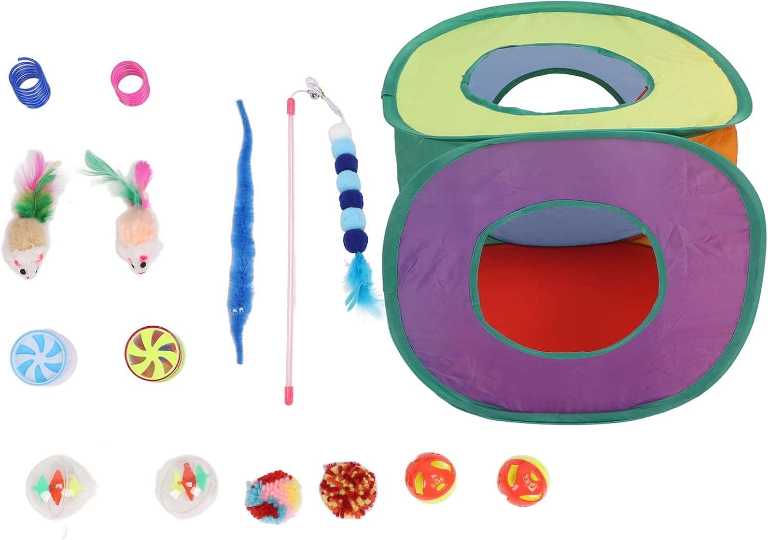 EVTSCAN Cat Toy Set Interactive Toxic Free Tent Ball Mouse Springs Funny Kitten Toy Assortment 15Pcs image number 4