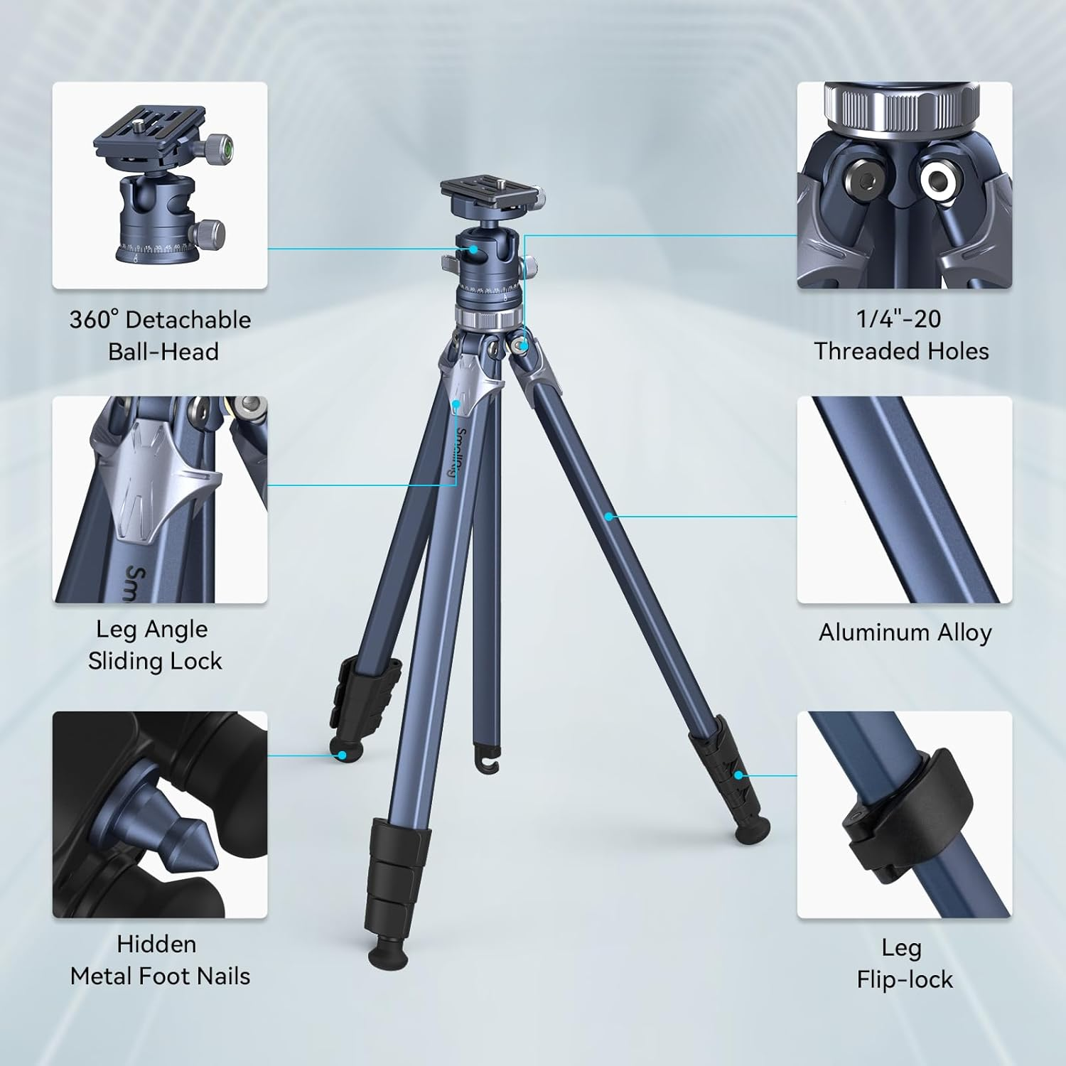 Smallrig 63" Lightweight Travel Tripod, Camera Tripod with Compact Unconventional Center Column, 360&deg; Ball Head, QR Plate, Travel Bag, Load up to 17.6 Lbs / 8 Kg, for Most DSLR Cameras -4222 image number 5