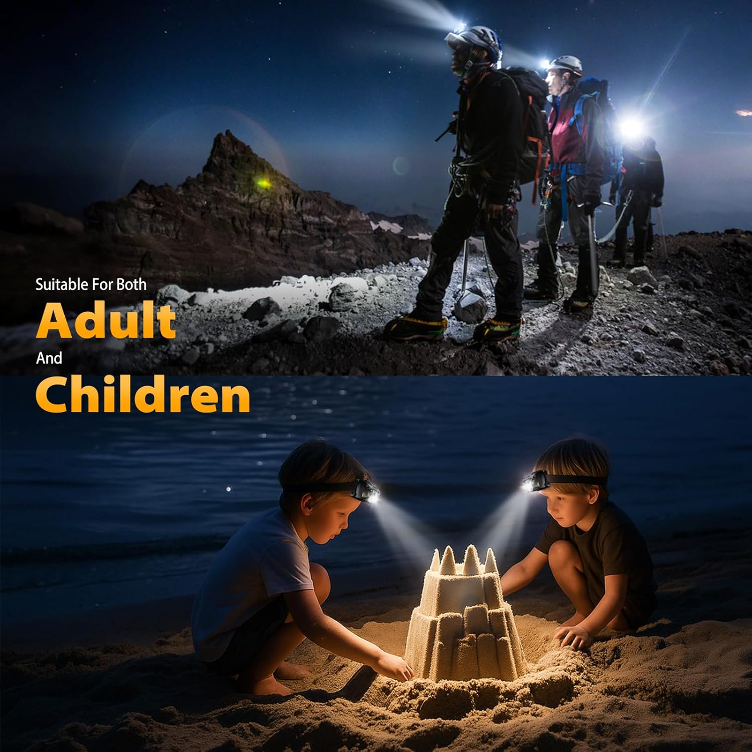 Headlamp Head Torch Rechargeable, Lightweight Bright Led, Super Bright Waterproof LED Headlamp with Red Warning Lights, 6 Lighting Modes, 30 Hours Runtime Flashlight for Cycling Running Camping image number 1