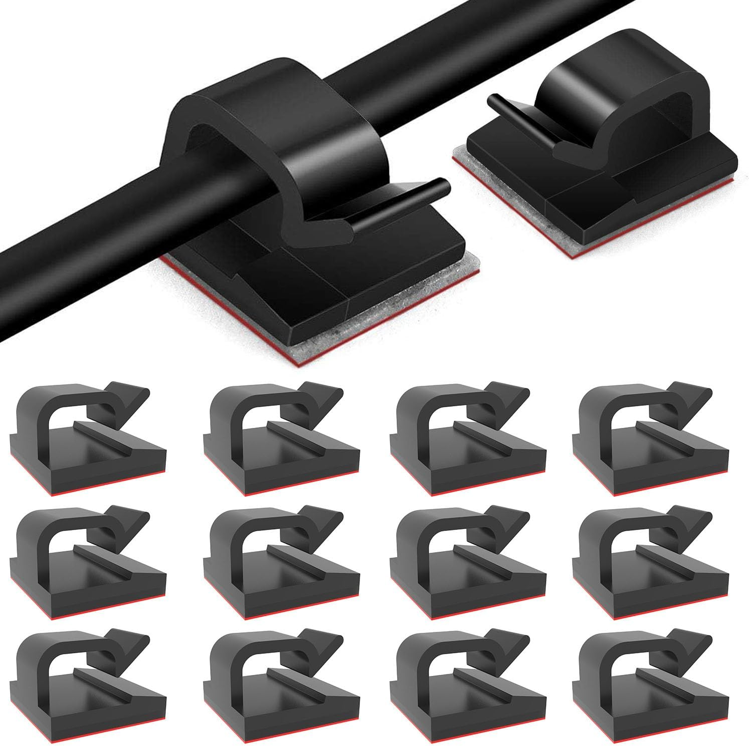 Mtxorvix 100PCS Adhesive Cable Clips with Strong Tapes - Cord Organizer Holder for Wire Management in Car, Office, and Home (Black)