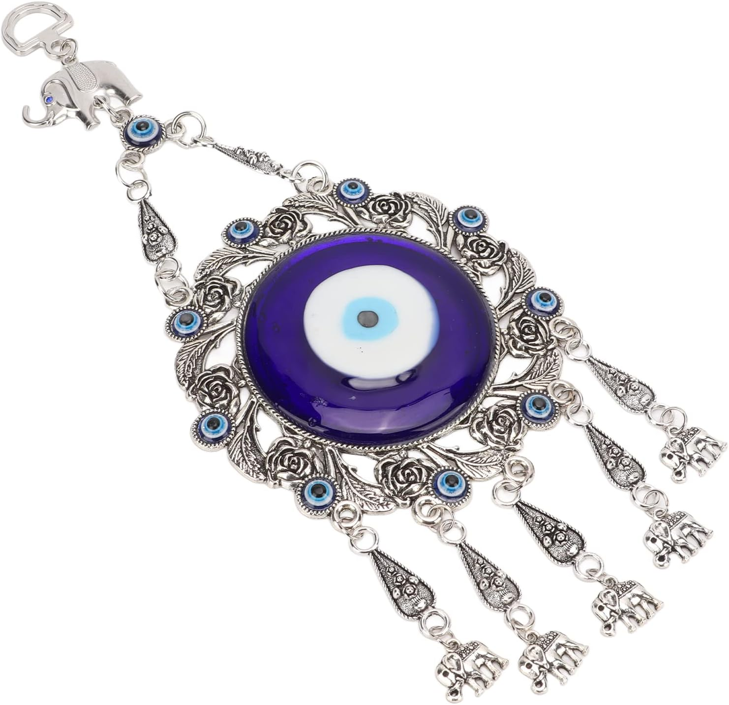 Turkish Glass Blue Evil Eye Wall Hanging Ornament, Hollow Flowers Wall Hanging Amulet, Delicate Blue Glass Metal Home Decor, Evil Eye Decor for Good Luck in the Office, Living Room, Bedroom(2#) image number 5
