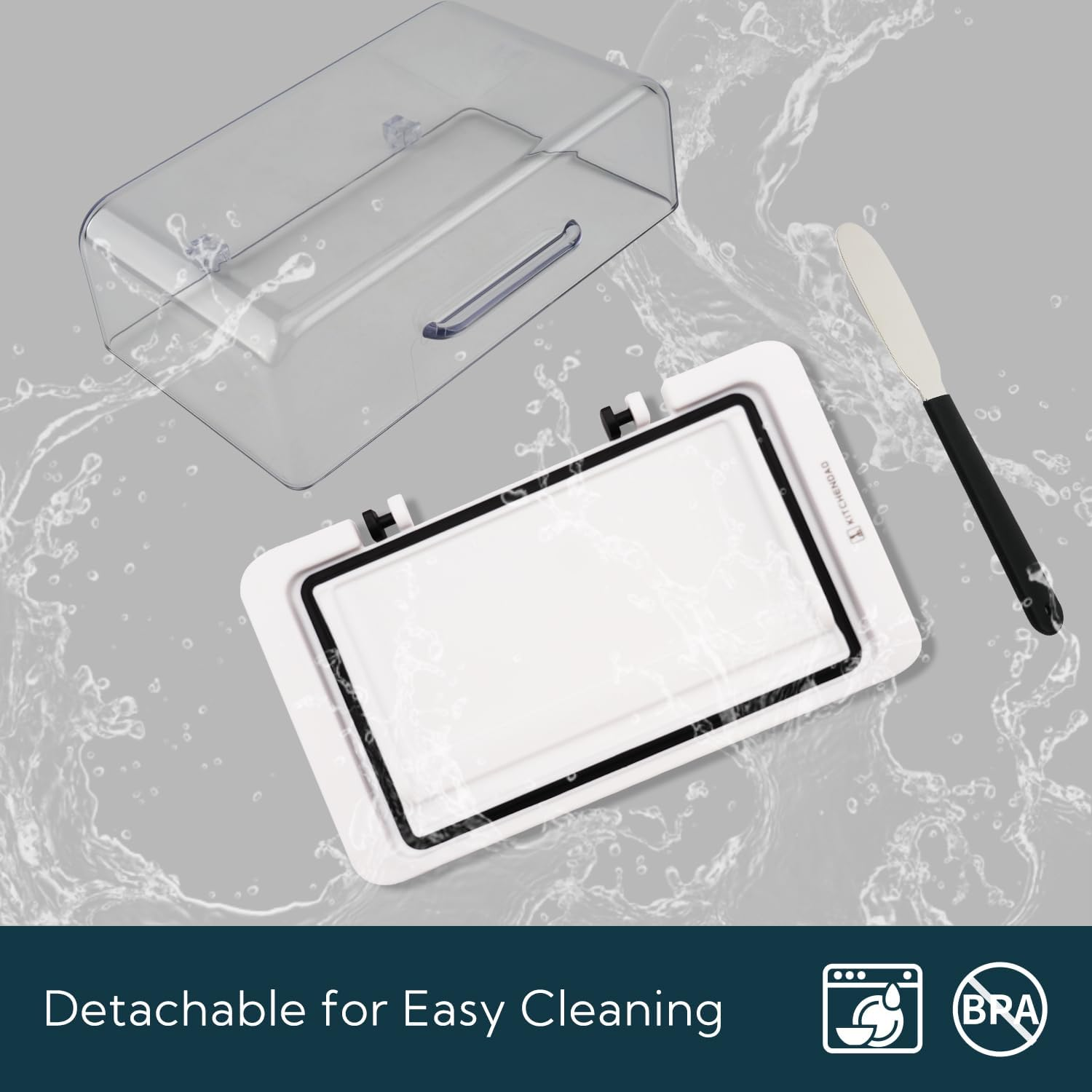 KITCHENDAO Airtight Flip-Top Butter Dish with Lid and Knife Spreader for Countertop and Refrigerator,Plastic Butter Holder Tray for 2 Sticks East Coast/West Coast/European Style/Kerrygold Butter