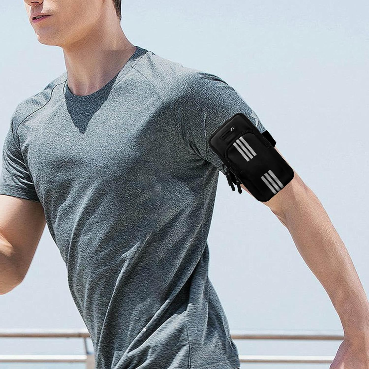 Afitlulu Sports Mobile Phone Arm Bag Sports Armband Mobile Phone with Removable Strap and Headphone Opening, Double Layered Mobile Phone Case Jogging Arm Bag with Reflective Strips Fitness Running image number 2