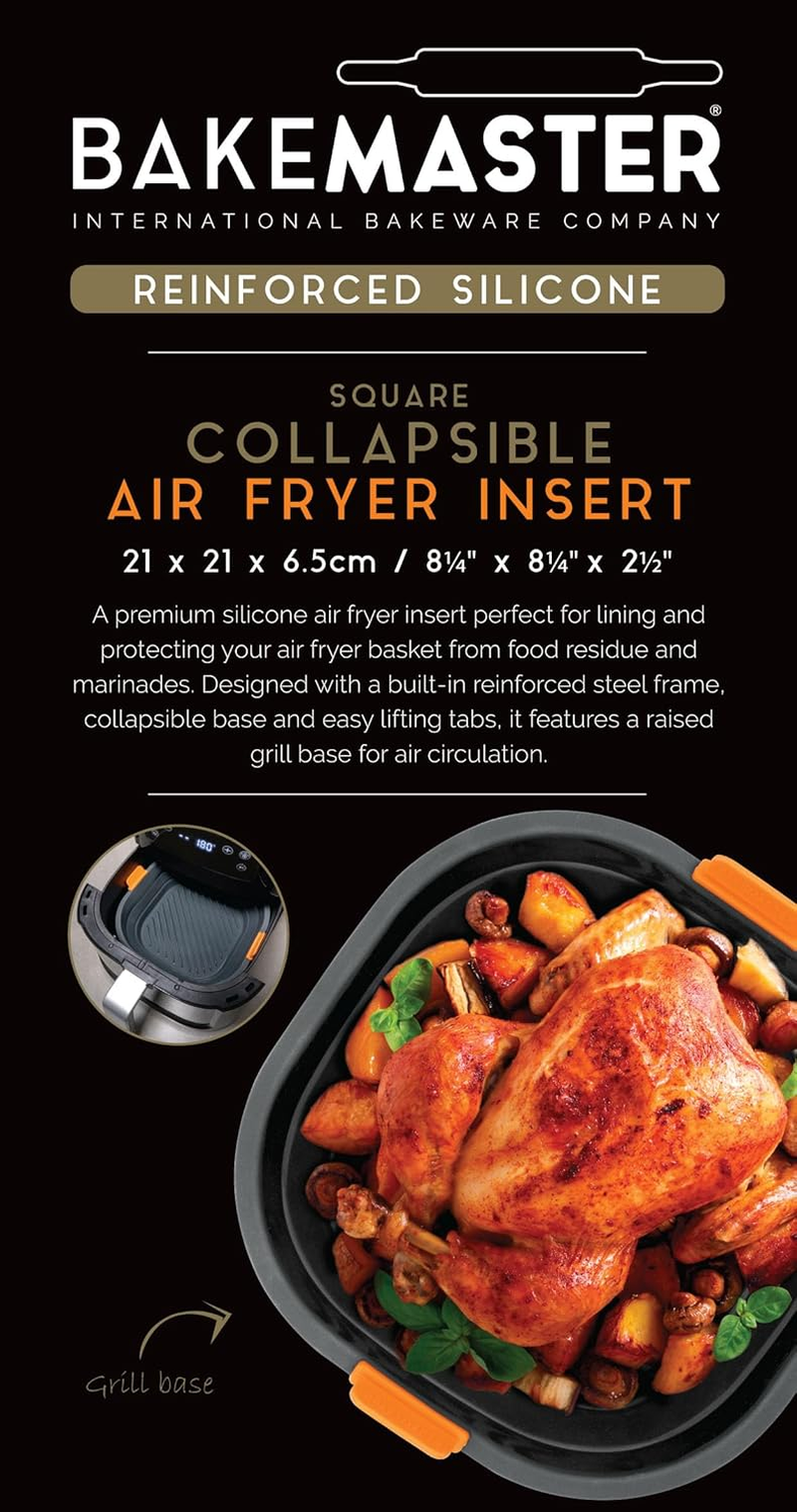 Bakemaster Silicone Collapsible Square Air Fryer Insert, 21 X 21 X 6.5Cm, Grey image number 2