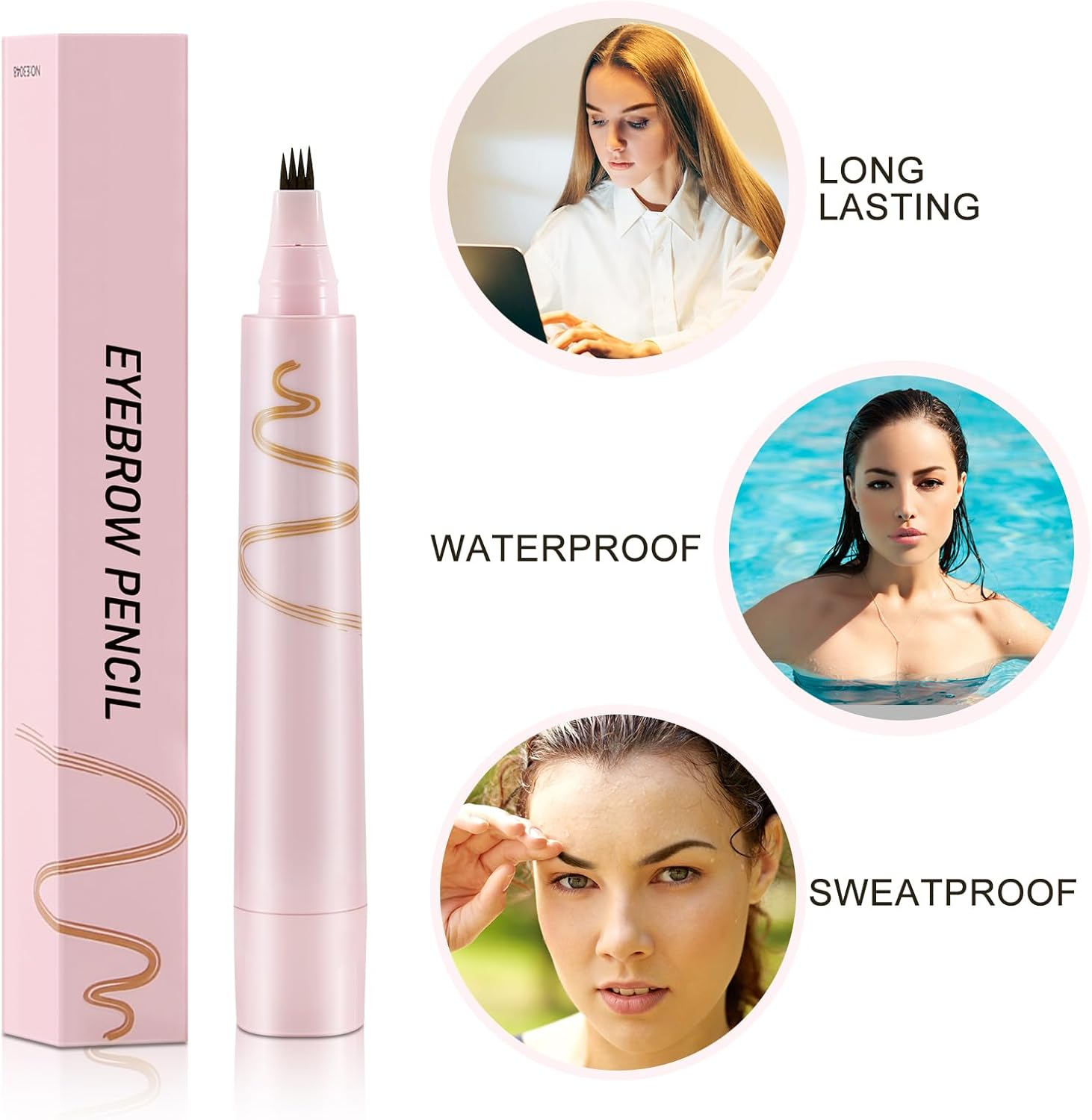 Apooliy Waterproof Eyebrow Pencil Microblading Liquid Brow Pen,Micro 4 Point Eyebrow Tint, Eyebrow Gel Long-Lasting,Creates Natural Brows Dark Brown