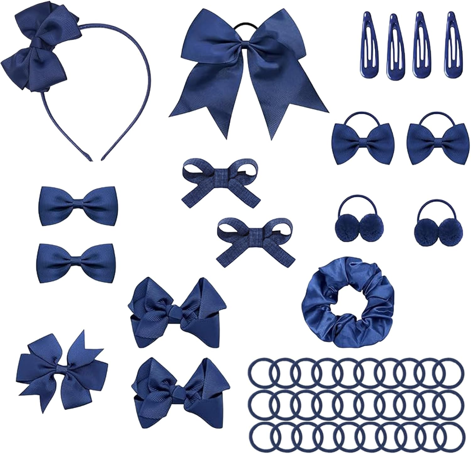 SSKHE Girls Hair Accessories Navy Blue 48 Pieces Hair Bows for Girls with Navy Headband, Blue Hair Clips, Ponytail Holders, Navy Blue Hair Accessories for Kids School image number 2