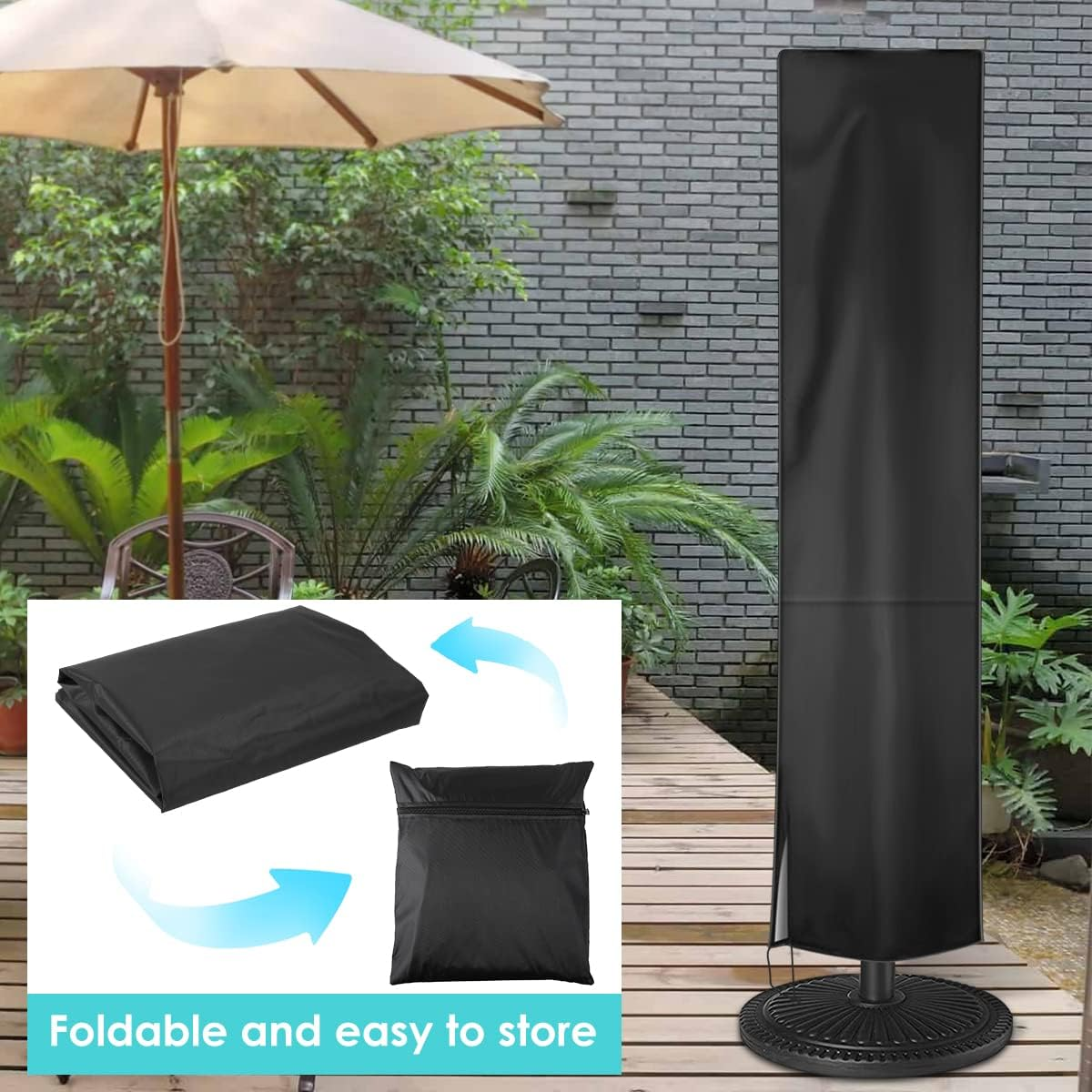 Patio Umbrella Cover Waterproof Outdoor Umbrella Cover with Zipper Rainproof 210D Parasol Covers Oxford Fabric with Wind Protection, UV Protection, Dust Storage (1Pcs) image number 6
