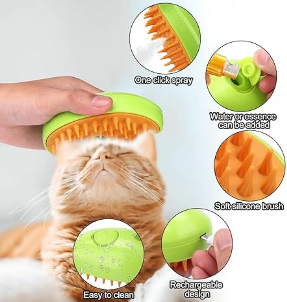 Dog Cat Brush Steam 3 in 1 Massage Comb Spray Cat Brush for Dogs Long/Short Hair with USB Charger with Water Tank Brush for Cats Massage (Green) image number 4