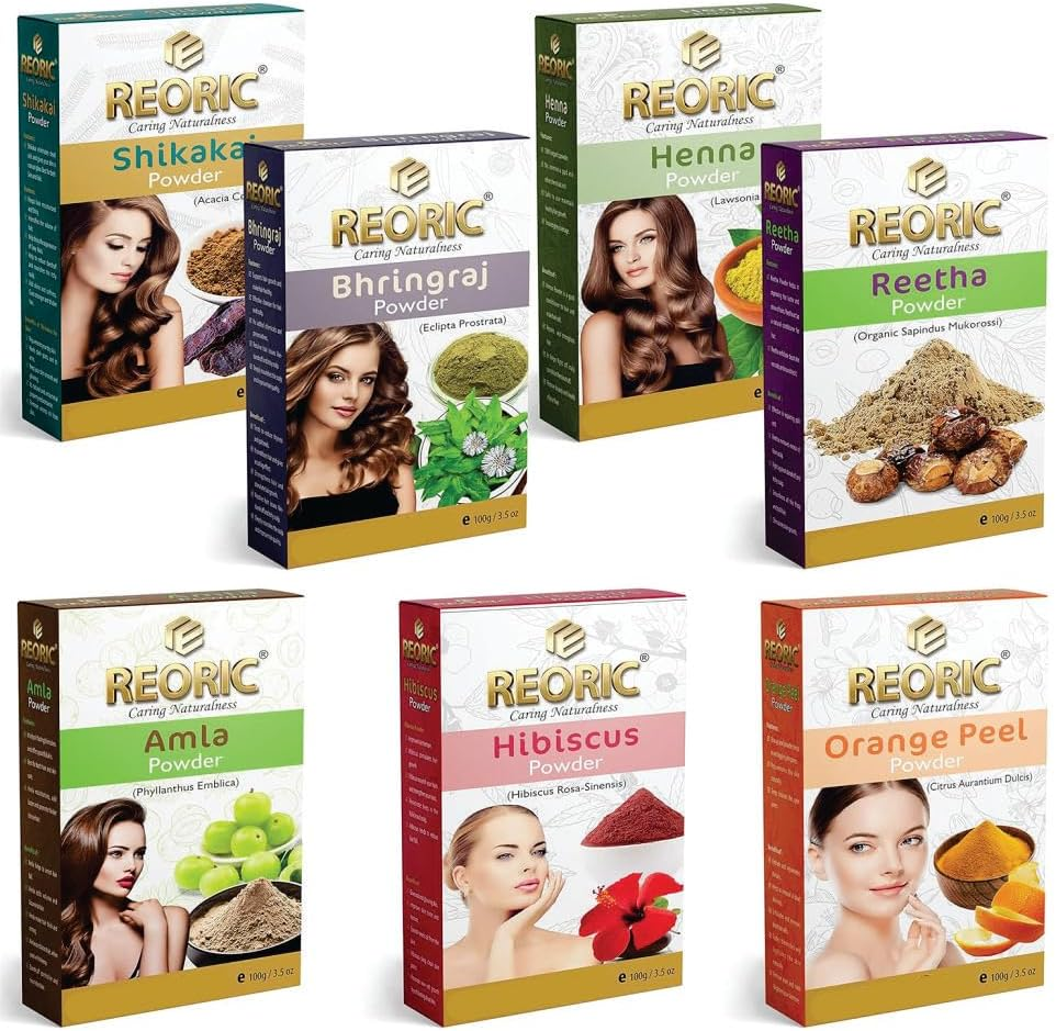 Reoric Amla Reetha Shikakai Bhringraj Hibiscus Mehendi Orange Peel Powder |Ritha|Soap Nuts for Hair |Amla Powder |Indian Gooseberry Powder |Shikakai Powder |Bhringraj Powder |Henna Powder |(700G, Pack image number 6