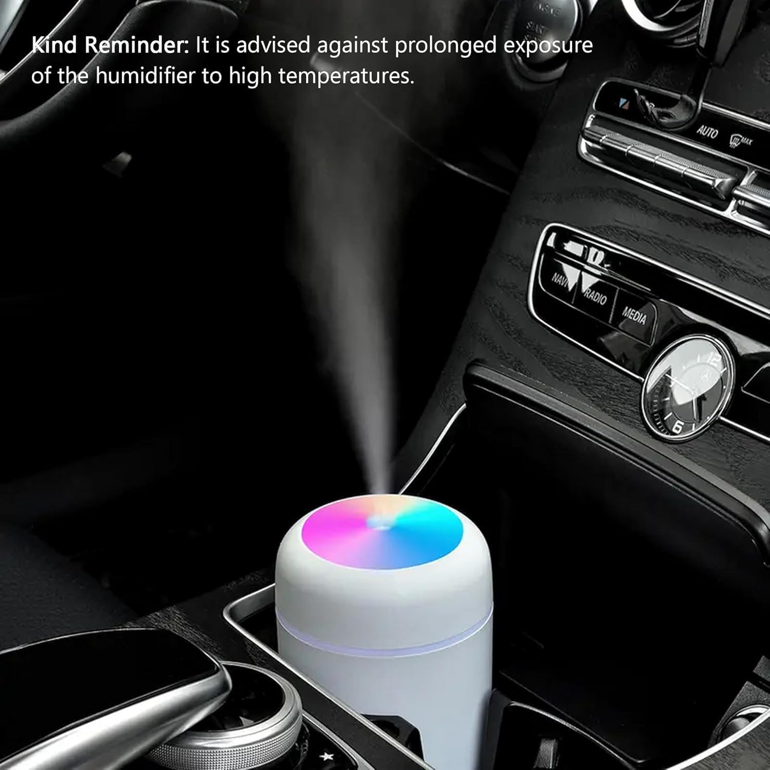 Portable Mini Humidifier, Colorful, Cool Mist, USB Powered. Perfect for Bedroom, Office & Car (300Ml, Black) - White image number 4