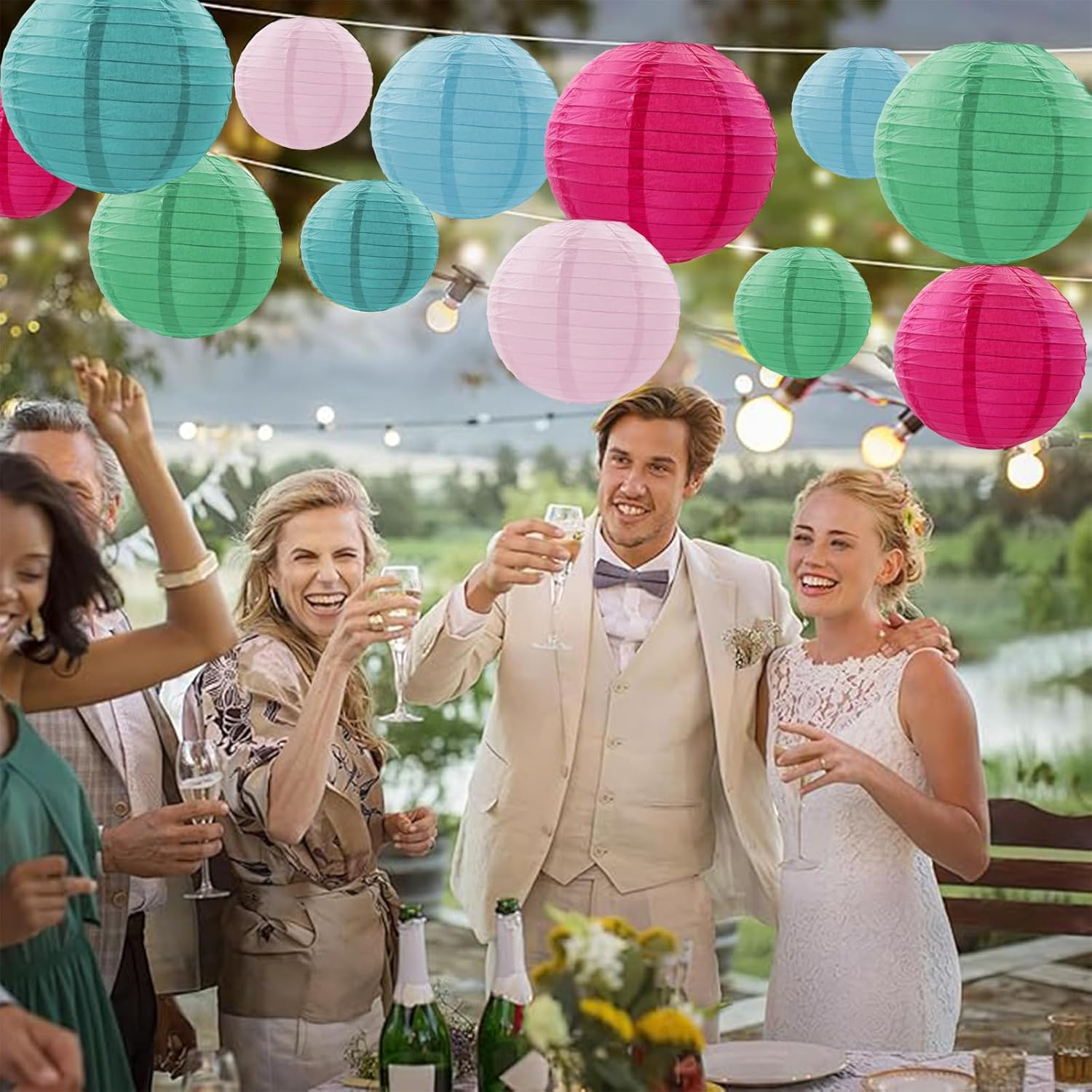 12 Pcs Paper Lanterns Decorations, Multiple Colors Hanging Paper Lantern, Circular Papeies Lanterns for Outside, Party Decorations for Wedding Birthday Baby Shower Party Home Decor, 3 Sizes image number 4