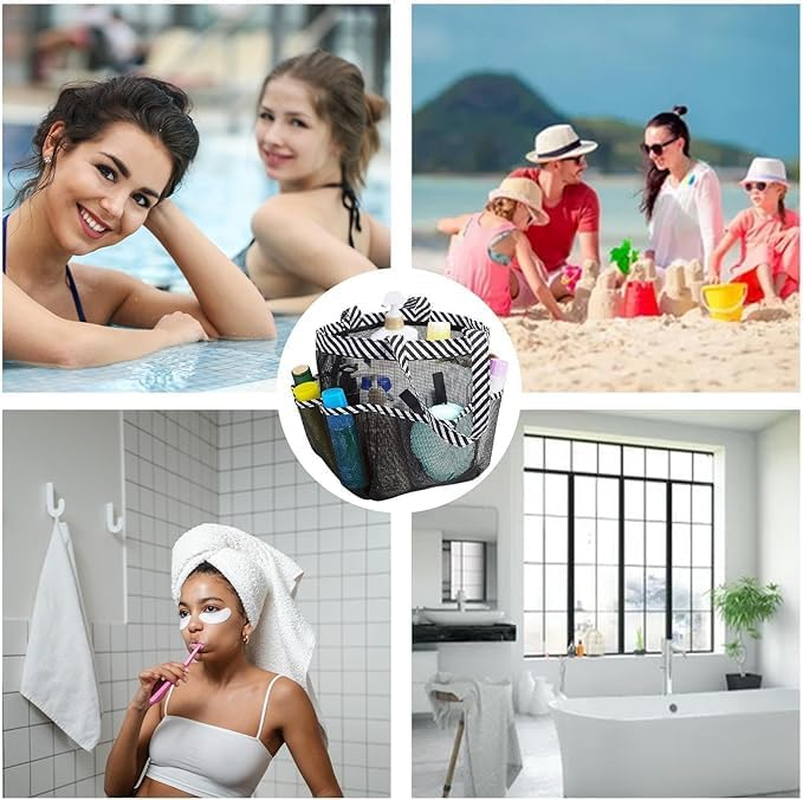 Shuoteng Hanging Shower Caddy, 8 Storage Pockets，Quick Dry Mesh Toiletry Organiser, Grey,Mesh Shower Caddy Tote Bag,Portable Shower Tote Bag for College Dorm