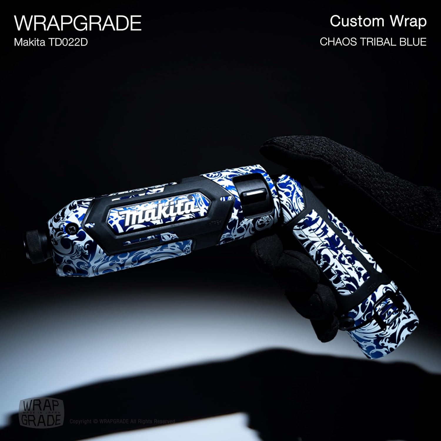 WRAPGRADE Custom Wrap Decal Stickers Compatible with Makita TD022D Impact Driver (Chaos Tribal Blue) - Chaos Tribal Blue image number 3