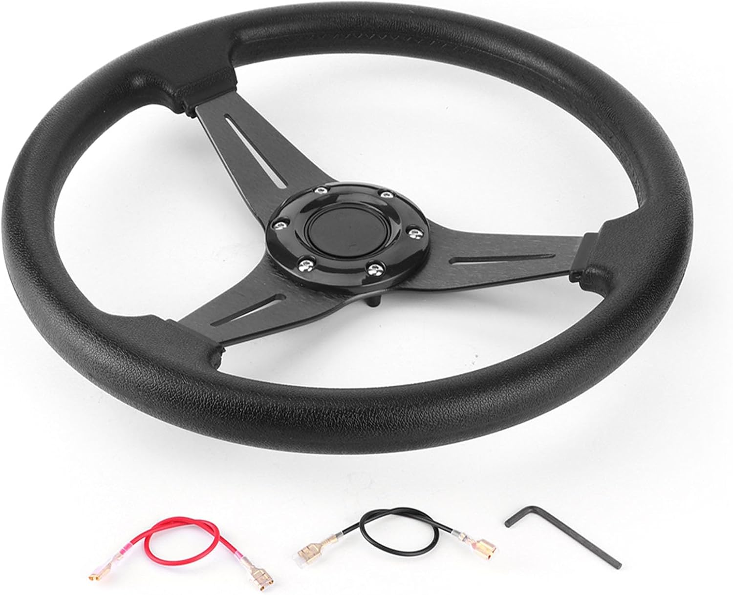 Racing Car Steering Wheel, 350Mm/14 Inch, Universal Drift Modification, Black - Black image number 4