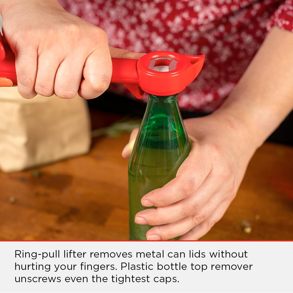 Kuhn Rikon 5-In-1 Can, Jar & Bottle Opener. Self-Attaching Can Opener with Lid-Lifter for Weak Hands - 3 Year Guarantee - Red image number 5